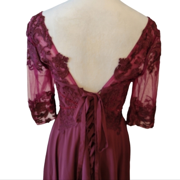 Custom Made Wine Colored Lace and Chiffon Dress Size 8 - Picture 5 of 7